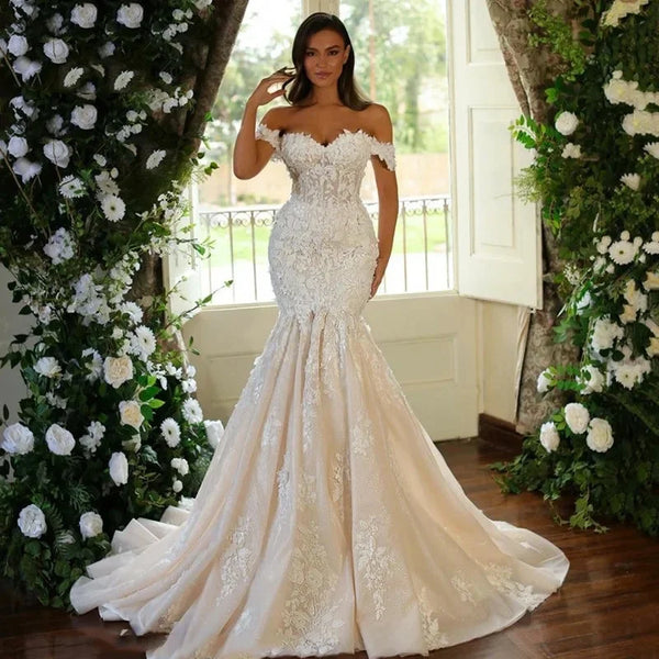 Sexy Off The Shoulder Sweetheart Neck Wedding Dress Lace Mermaid Evening Dresses Tulle Gowns Customize